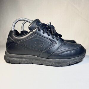 Skechers Women's Slip-Resistant Black Leather Work Shoes – Size 7 – Comfortable